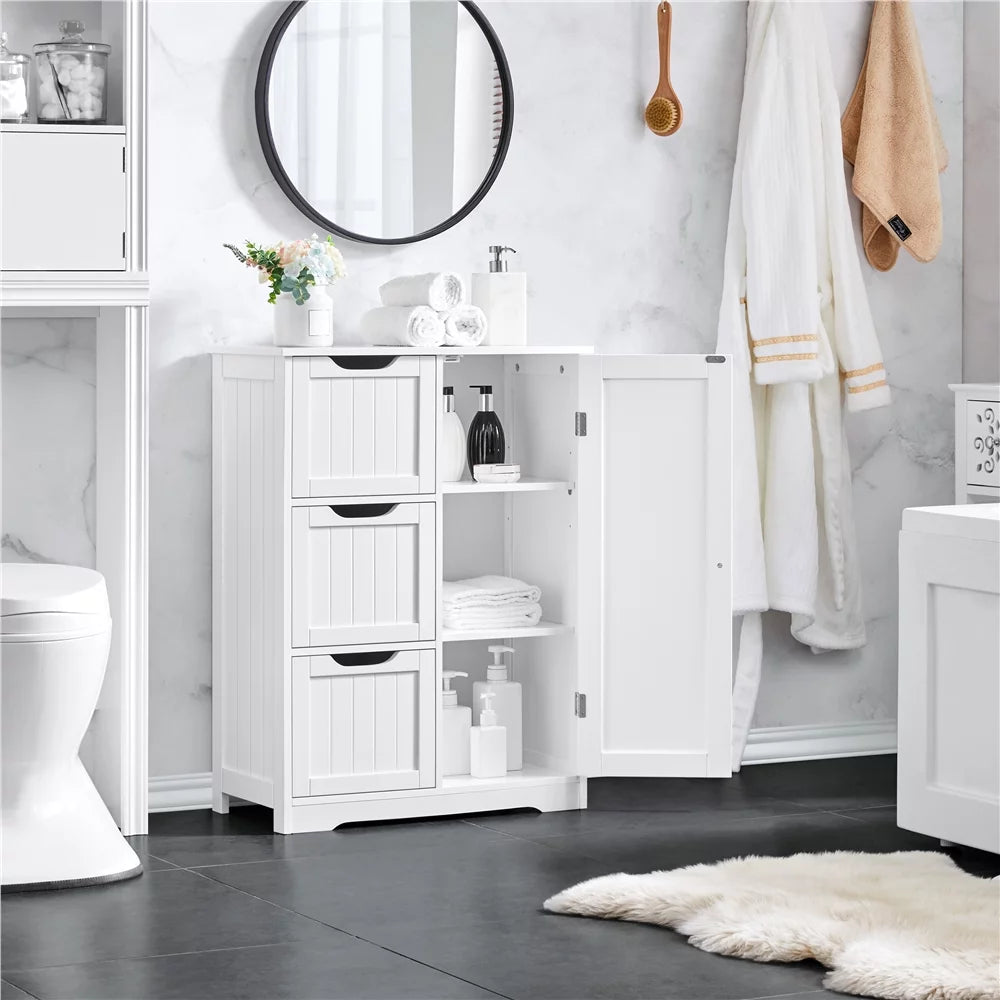 White 3 Drawer Wooden Bathroom Storage Cabinet with Adjustable Shelf Z25530