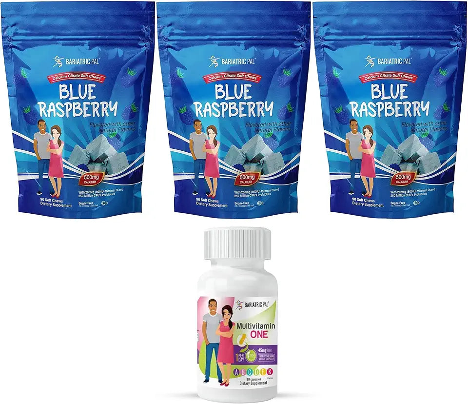 90-Day Bariatric Vitamin Bundle Multivitamin Capsule with Iron and Calcium Citrate Soft Chews with Probiotics Blue Raspberry R921310