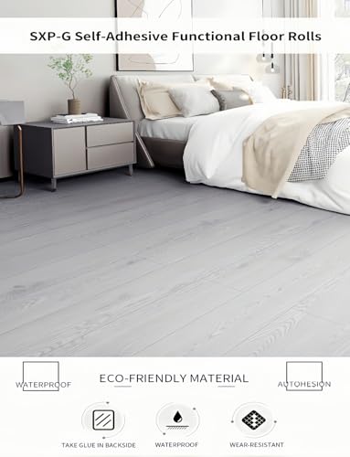 2 Rolls 15.7'' Wide Peel and Stick Floor Tiles, 25.73 Sq.ft Self-Adhesive Waterproof Wood Grain Vinyl Flooring A609
