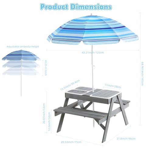 3-in-1 Kids Picnic Table with Umbrella A11721