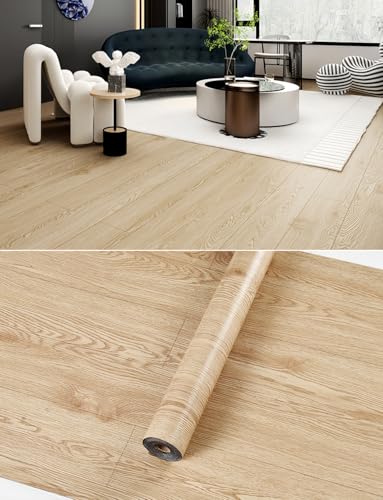 2 Rolls 15.7'' Wide Peel and Stick Floor Tiles, 25.73 Sq.ft Self-Adhesive Waterproof Wood Grain Vinyl Flooring A609
