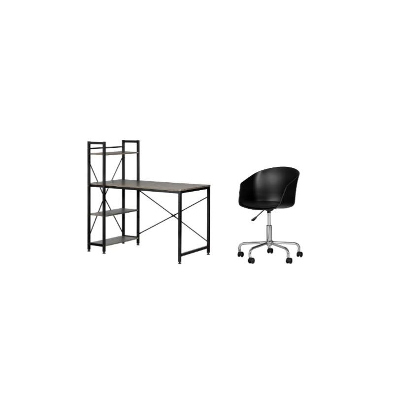 Ash Oak Desk with Bookcase and Black Swivel Chair Set P3452