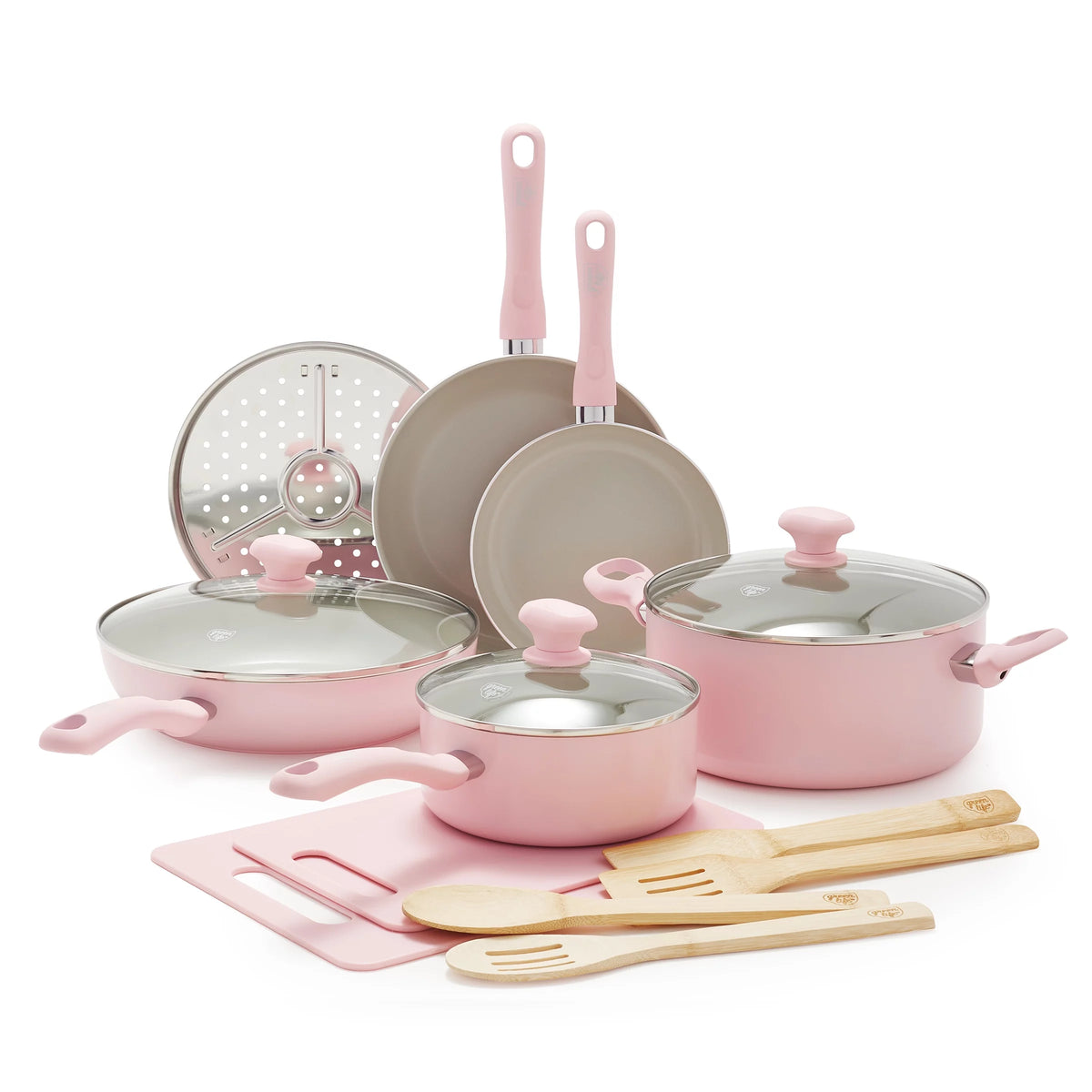 Pink 15pc Ceramic Nonstick Cookware Set S184663