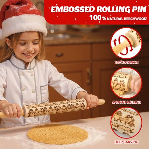 Wooden Embossed Rolling Pin with Snow Pattern S39409