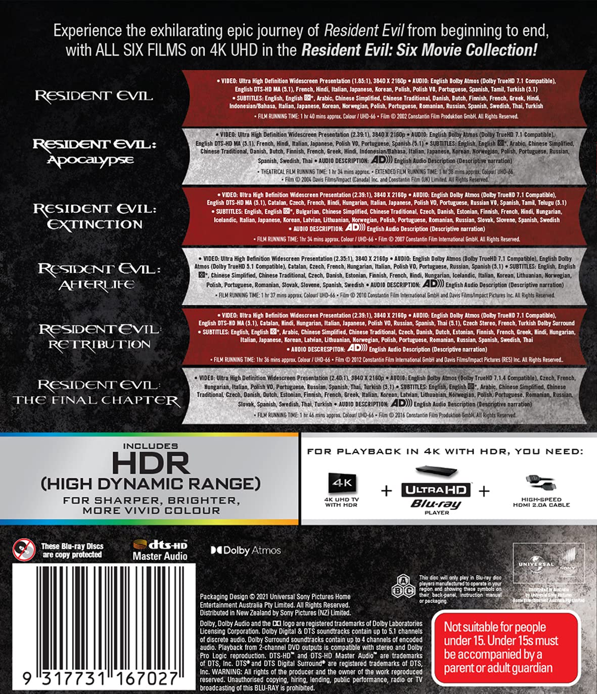 Resident Evil: 6 Film 4K Collection G198592