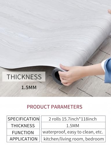 2 Rolls 15.7'' Wide Peel and Stick Floor Tiles, 25.73 Sq.ft Self-Adhesive Waterproof Wood Grain Vinyl Flooring A609