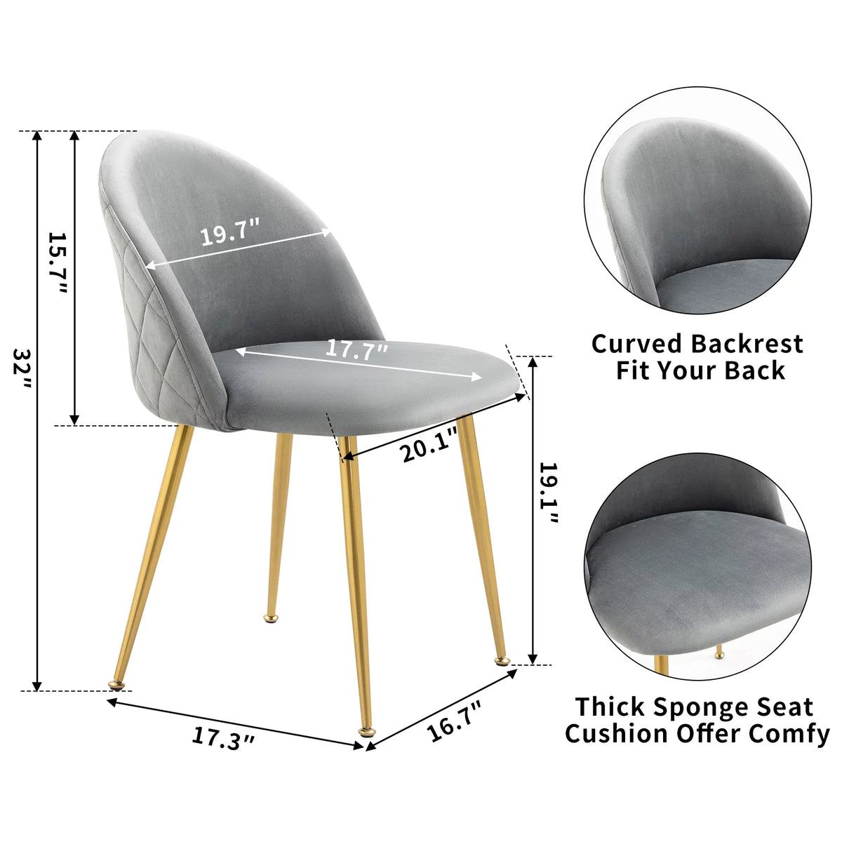 Set of 4 Grey Upholstered Velvet Dining Chairs U148604