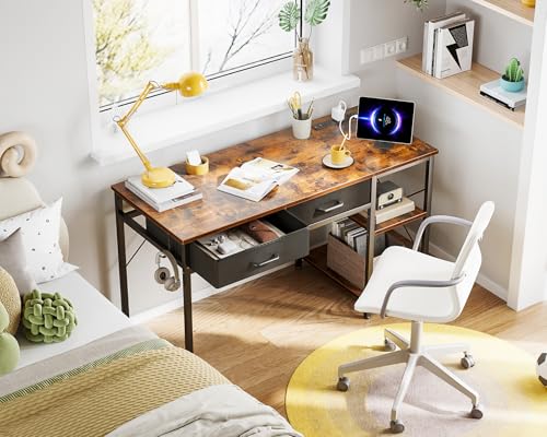 40 Inch White Small Computer Desk With Drawers & Power Outlet W5703