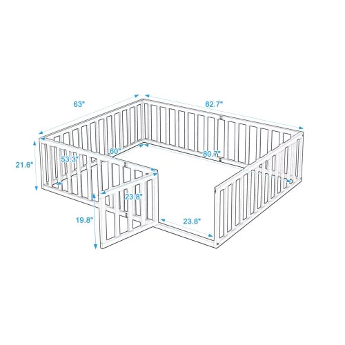 Twin Size Solid Wood Floor Bed Frame with Fence and Door K40139