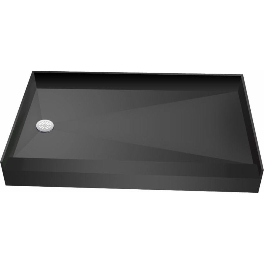 Black Single Curb Shower Pan with Left Drain Q637