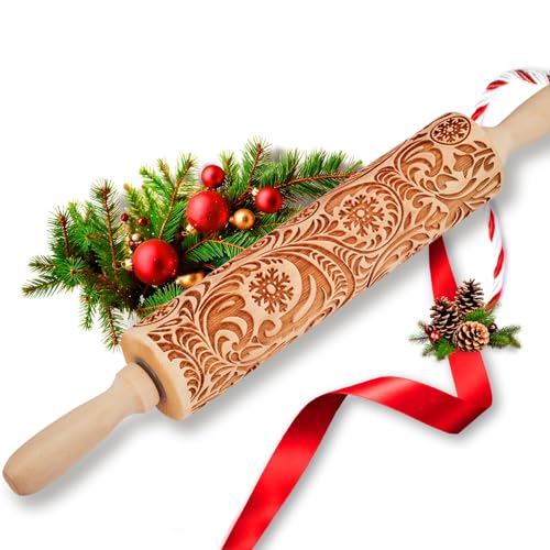 Wooden Embossed Rolling Pin with Snow Pattern S39409