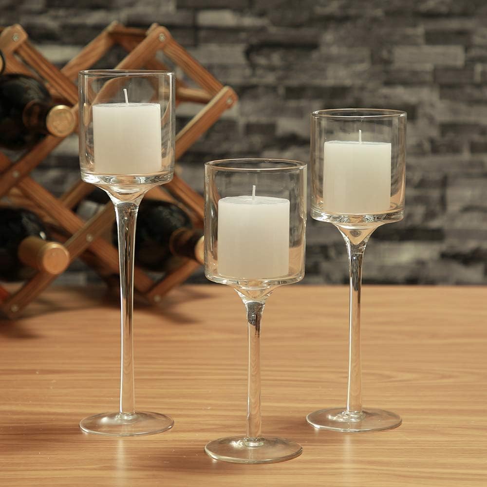 Set of 3 Clear Glass Candle Holders V89259