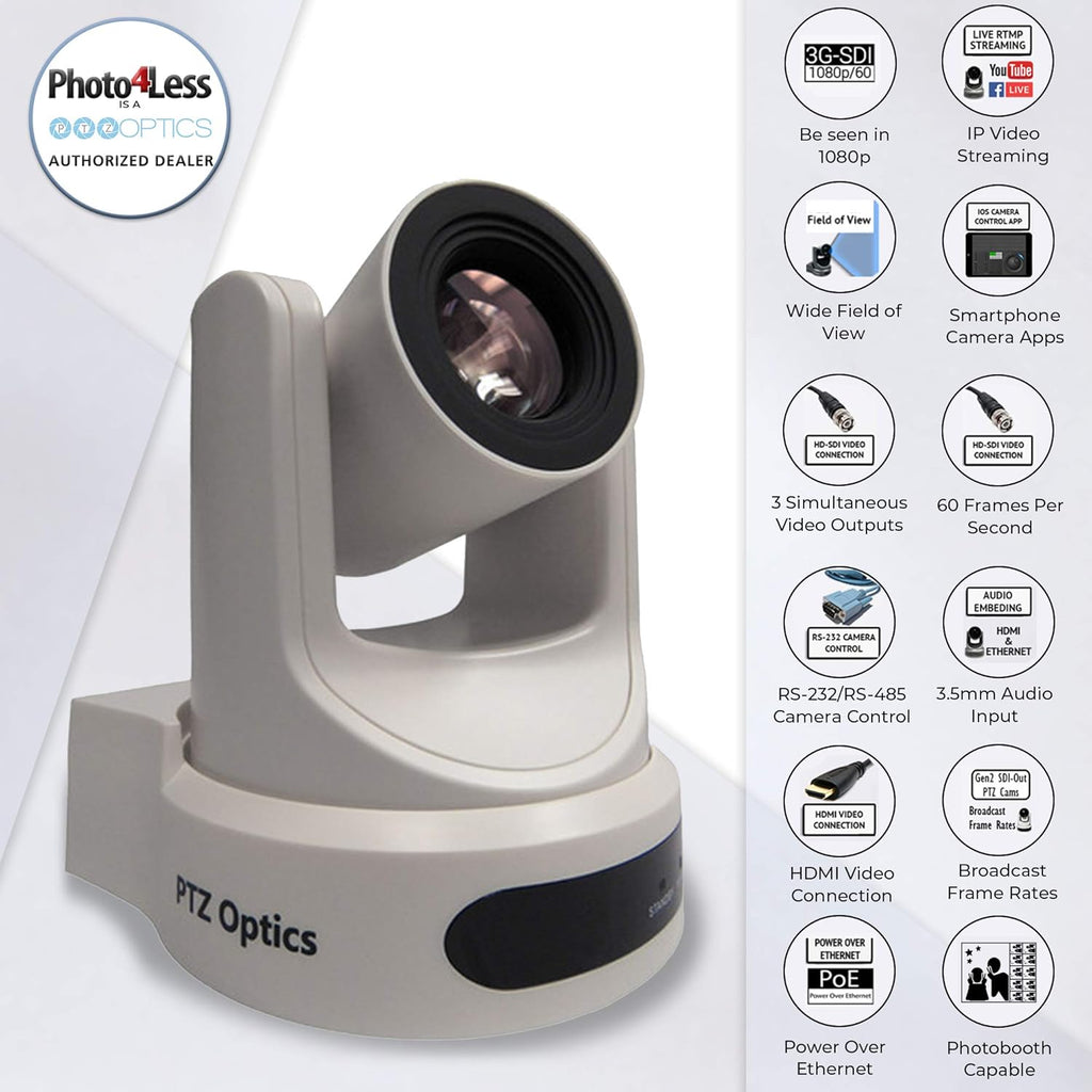 White 12X-SDI Optical Zoom Indoor Camera with Small Pole Mount G2353