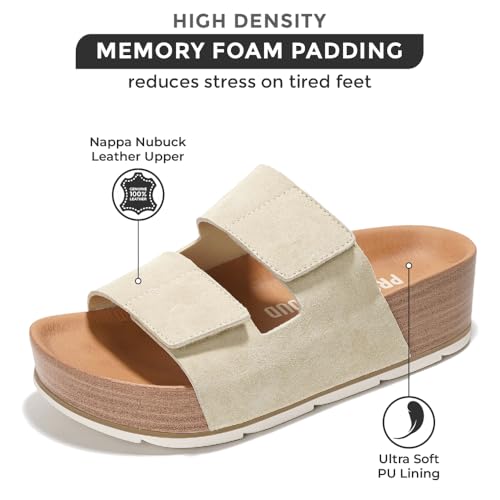 Genuine Leather Platform Wedge Sandals with Memory Foam Insole T183225
