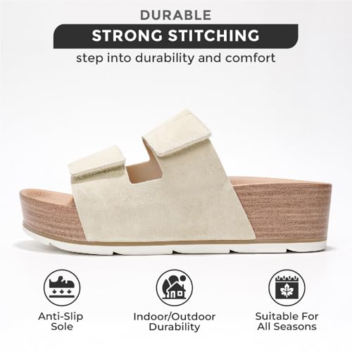 Genuine Leather Platform Wedge Sandals with Memory Foam Insole T183225
