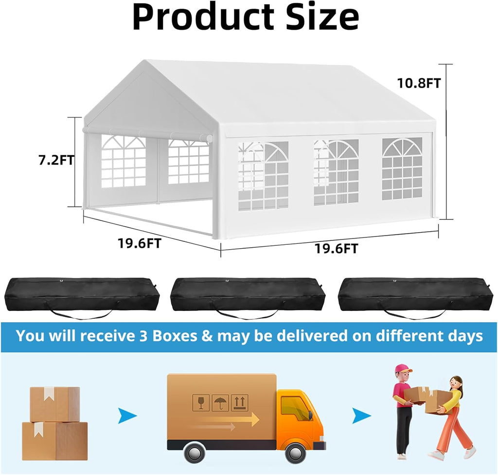 20 x 20 FT White Outdoor Party Tent Canopy with Removable Sidewalls & 3 Storage Bags L9136