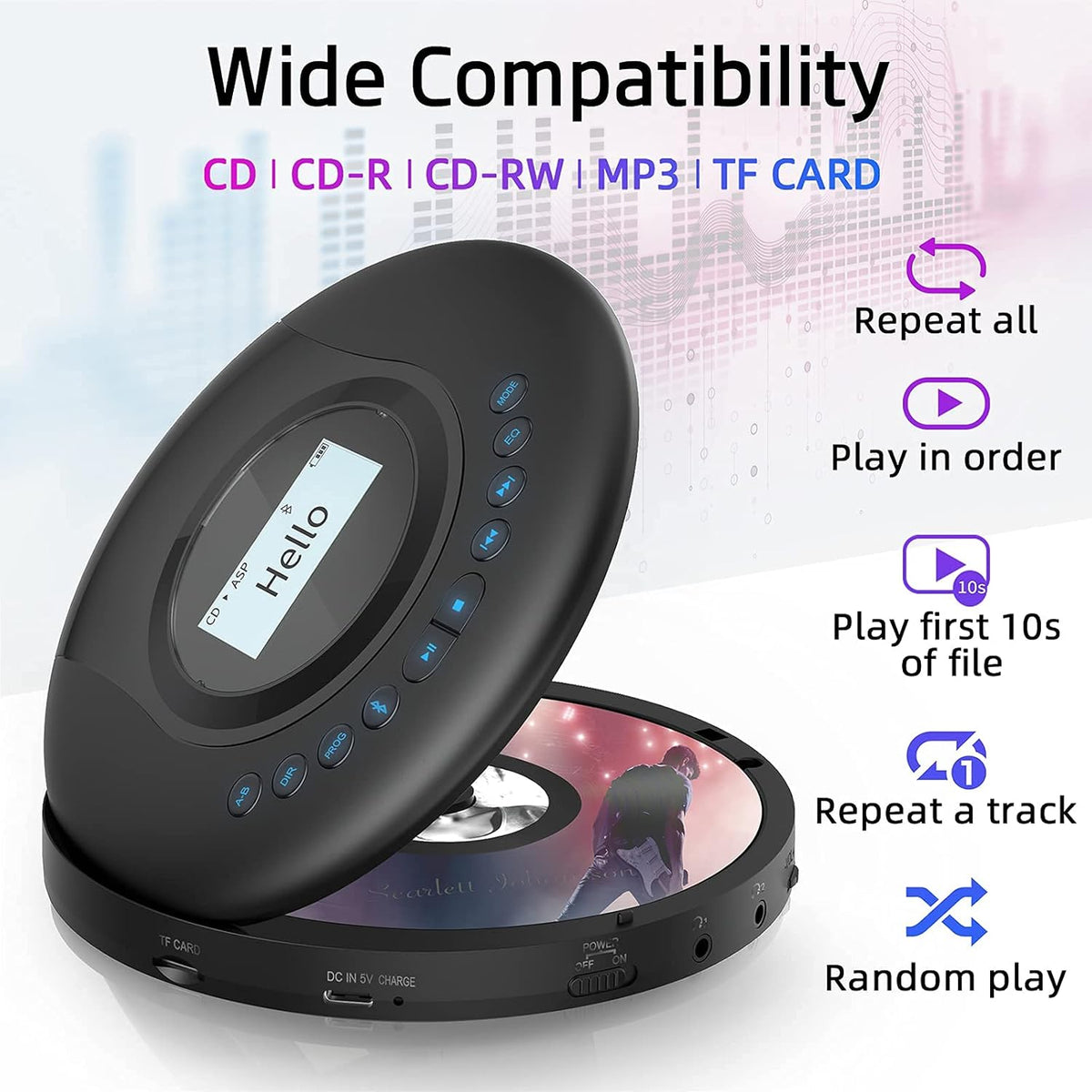 Pack of 2 Portable Bluetooth CD Player with LCD Screen P90379