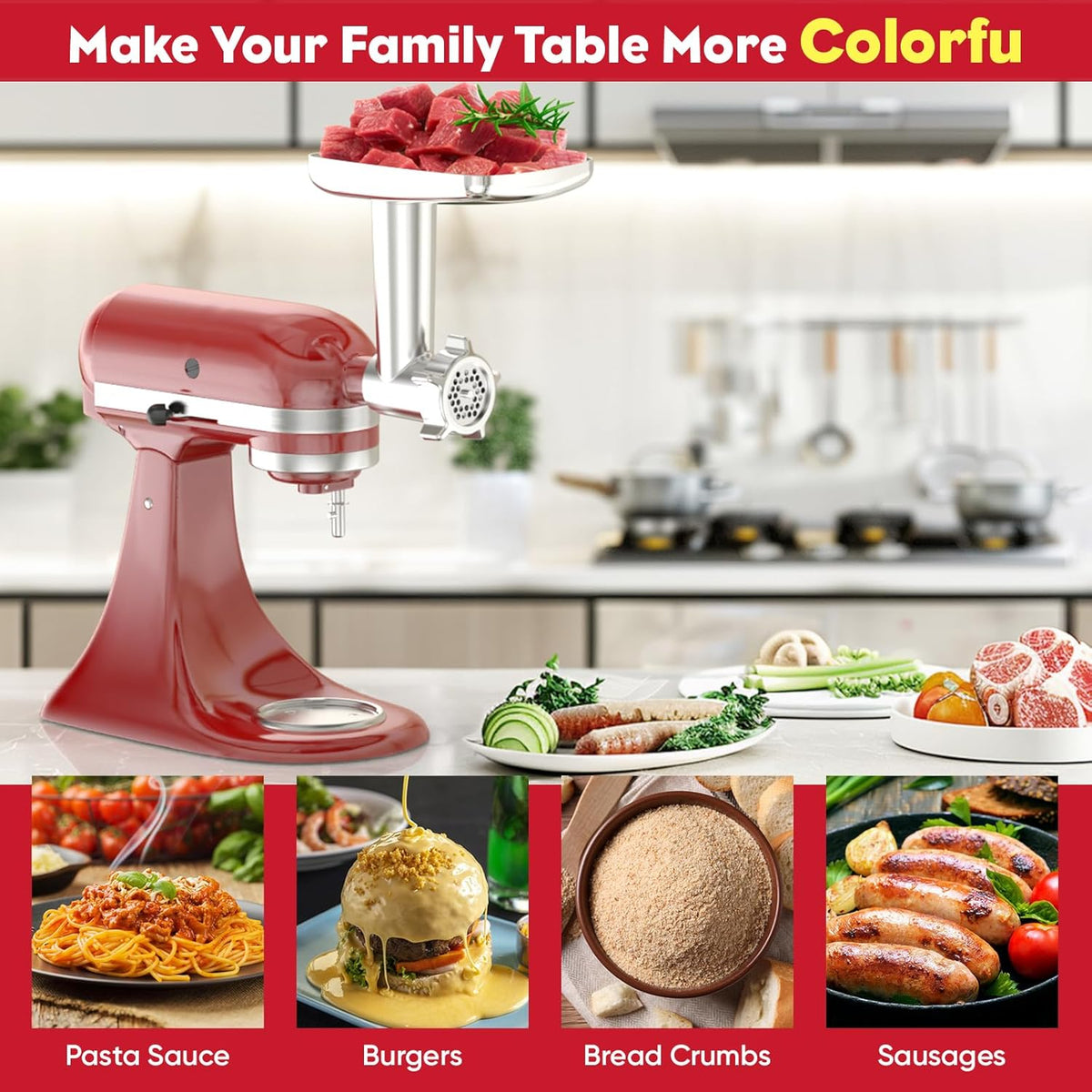 Meat Grinder Attachment for Kitchenaid Stand Mixers with 4 Grinding Plates, 3 Sausage Stuffer Tubes, 2 Grinding Blades I5137