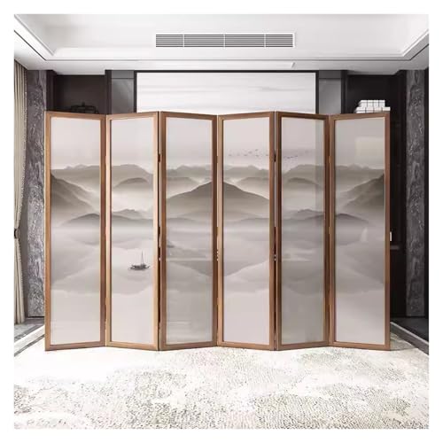 6 Panel Walnut Wood Room Divider Y262074