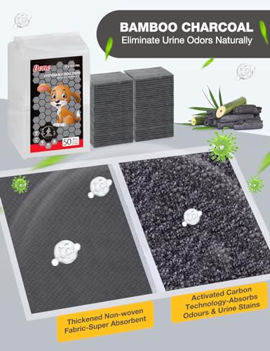 Charcoal Dog Pads - 100pcs: 13" x 18" - 6-Layer Leak-Proof Quick Dry Super Absorbent with Activated Charcoal W299