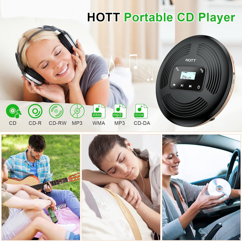 Portable CD Player with Bluetooth FM Transmitter AUX Output Rechargeable 1800mah Touch Button Anti-Skip Shockproof Protection Pack of 2 J499072