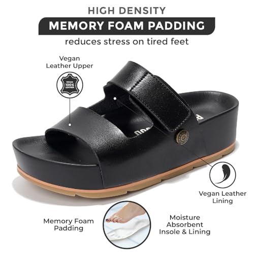 Genuine Leather Platform Wedge Sandals with Memory Foam Insole T183225