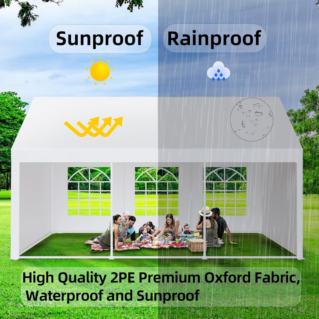 20 x 20 FT White Outdoor Party Tent Canopy with Removable Sidewalls & 3 Storage Bags L9136