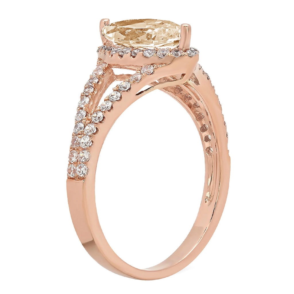 1.2ct Marquise Cut Brown Natural Morganite 14k Rose Gold Halo Ring Size 10 D7482