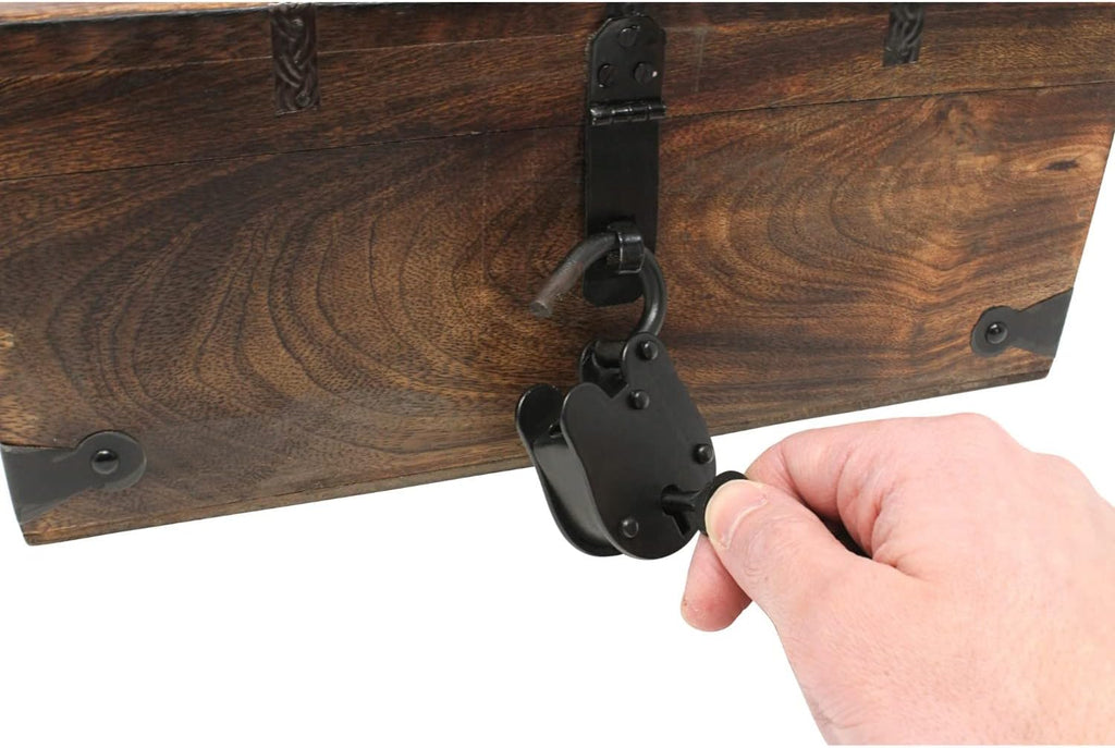 Treasure Chest Wooden Box with Antique Iron Lock and Skeleton Key W5908
