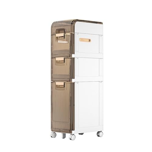 Narrow Bathroom Floor Storage Cabinet with Multi-layer Drawers Universal Wheels, Tall Slim Storage Unit Free Standing Storage Cabinet I926