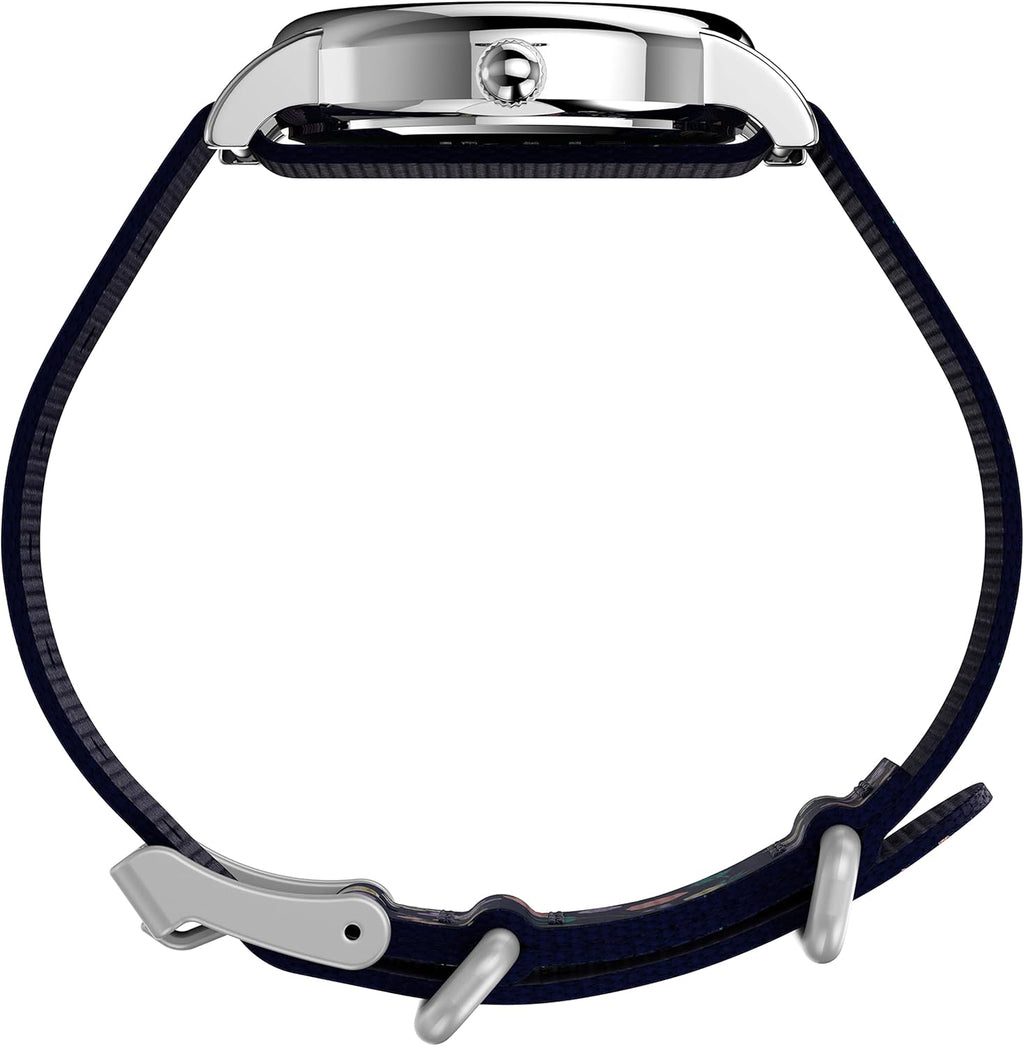 Silver-Tone Blue Fabric Strap Watch V480