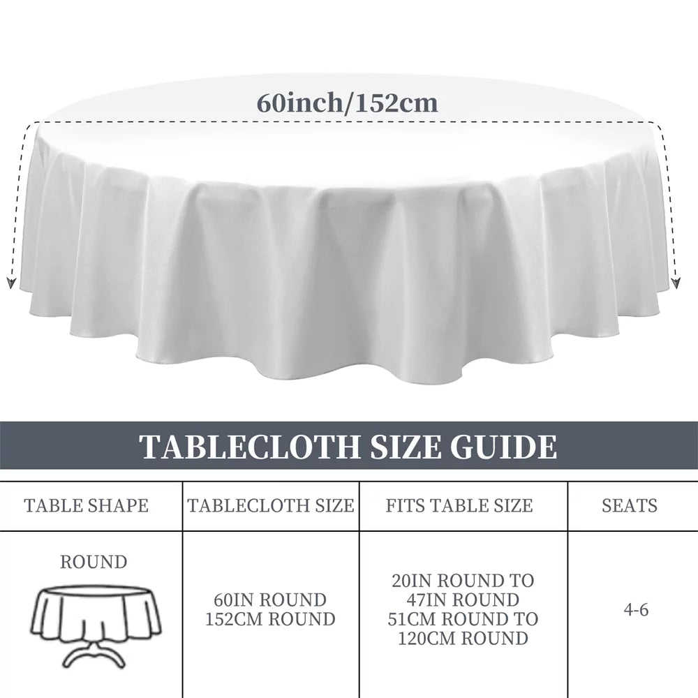 8 Pack White Polyester Round Tablecloth 60'' K657