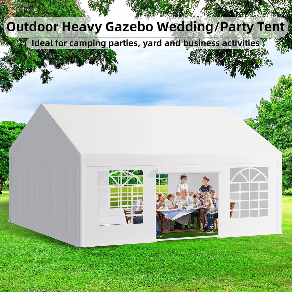 20 x 20 FT White Outdoor Party Tent Canopy with Removable Sidewalls & 3 Storage Bags L9136