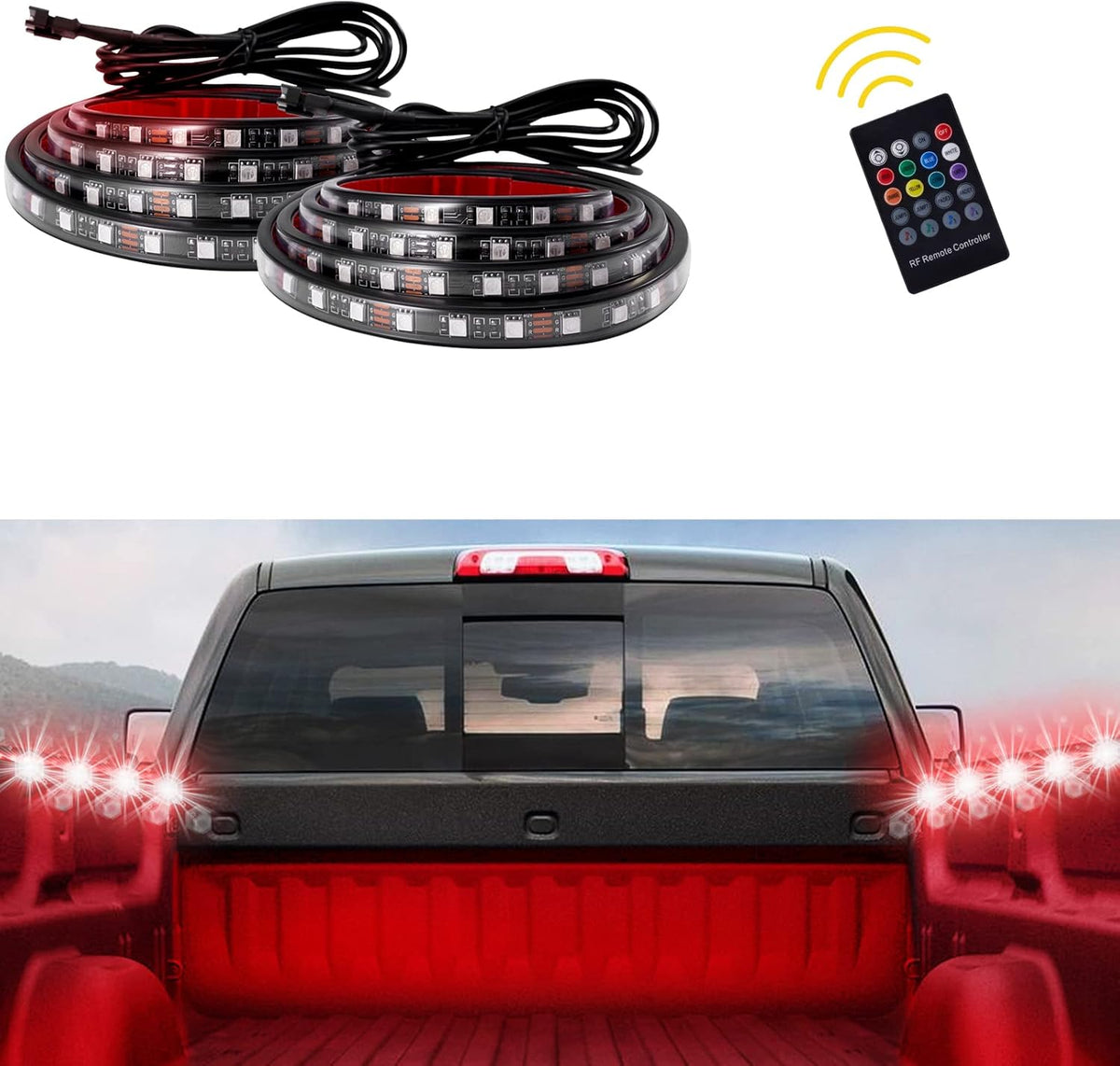 12V 2PCS 60inch RGB LED Truck Bed Light Strip Kit with RF Remote W797