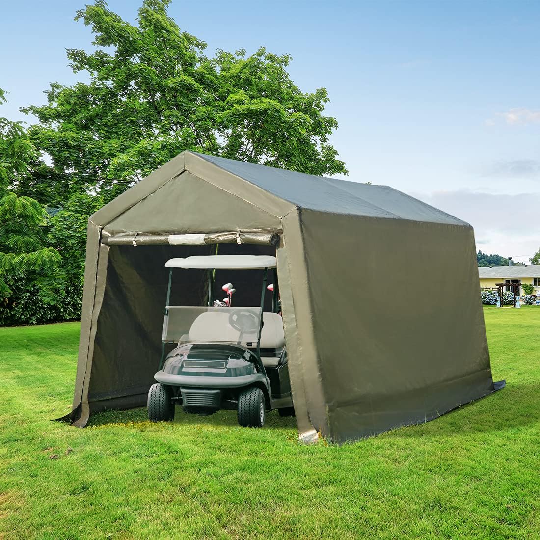 10x10 ft Heavy Duty Portable Canopy Storage Shelter Carport with 2 Roll up Zipper Doors & Vents V906436