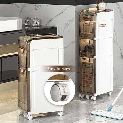 Narrow Bathroom Floor Storage Cabinet with Multi-layer Drawers Universal Wheels, Tall Slim Storage Unit Free Standing Storage Cabinet I926