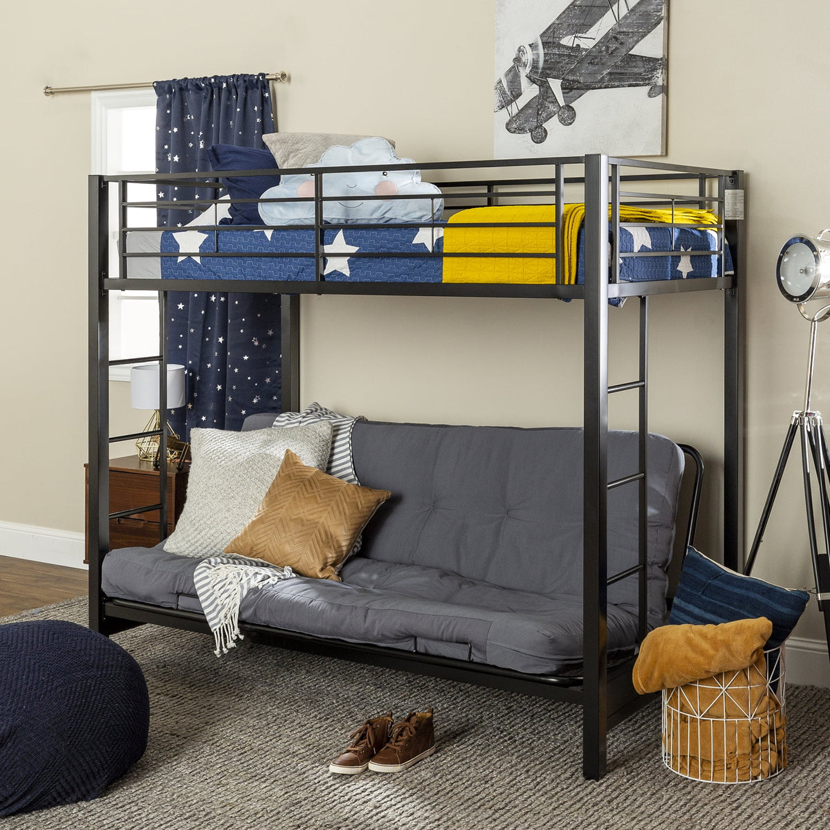 Black Metal Twin Over Futon Bunk Bed R68376