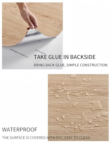 2 Rolls 15.7'' Wide Peel and Stick Floor Tiles, 25.73 Sq.ft Self-Adhesive Waterproof Wood Grain Vinyl Flooring A609