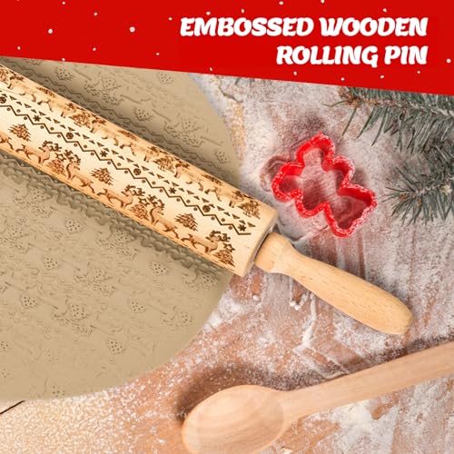 Wooden Embossed Rolling Pin with Snow Pattern S39409