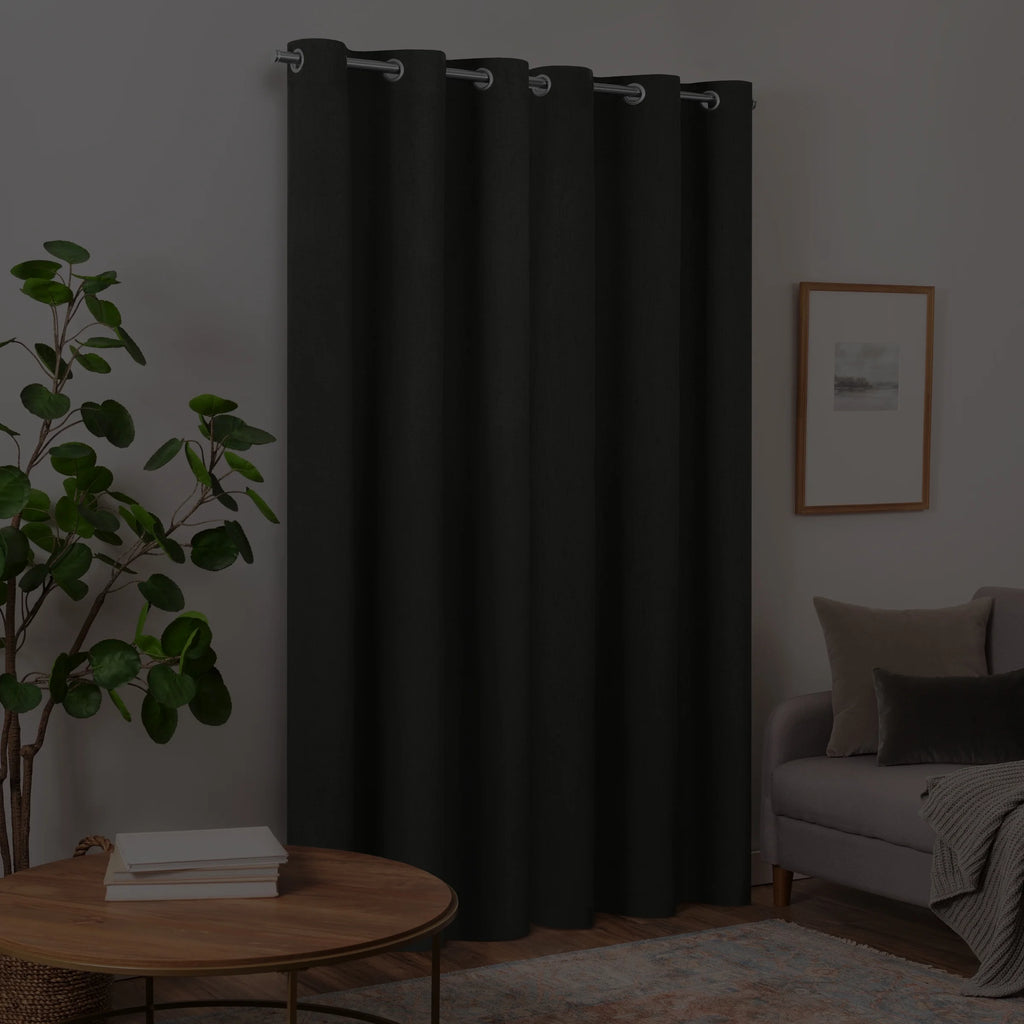 100% Blackout Faux Linen Grommet Curtains (2 Panels) 63x42 Charcoal Y337