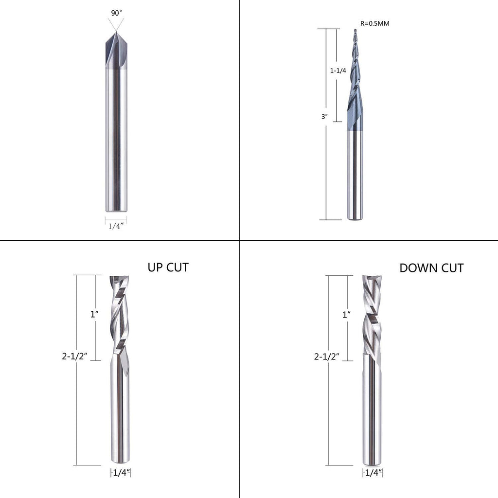1/4 Inch Shank Solid Carbide CNC Router Bits Carving Set U600