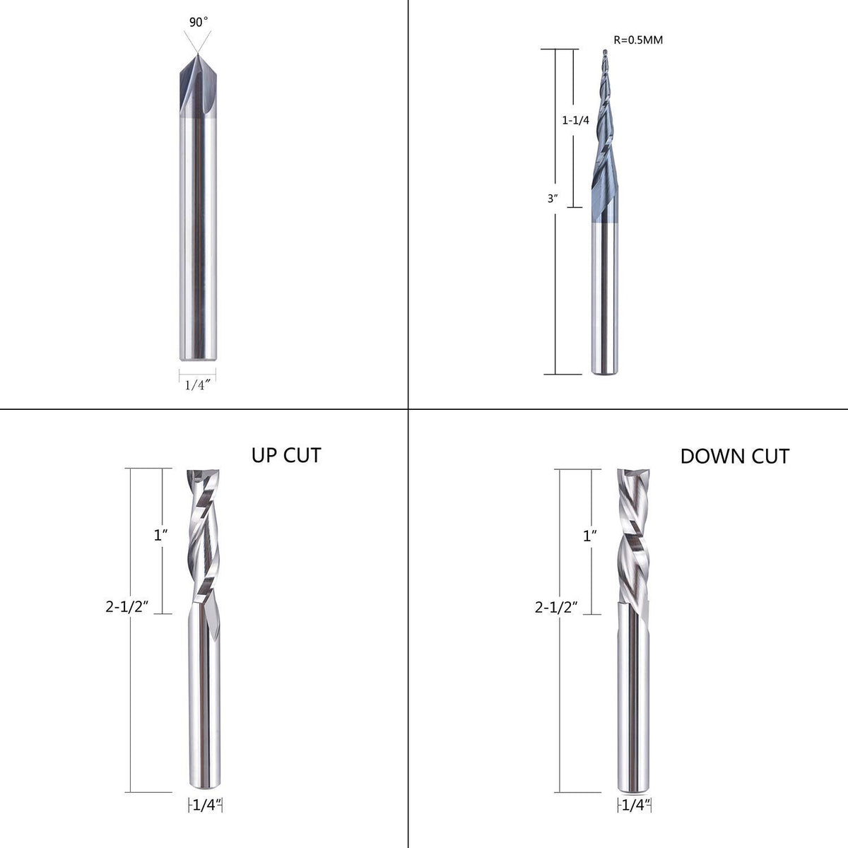 1/4 Inch Shank Solid Carbide CNC Router Bits Carving Set U600