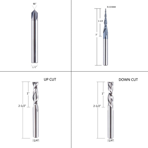 1/4 Inch Shank Solid Carbide CNC Router Bits Carving Set U600