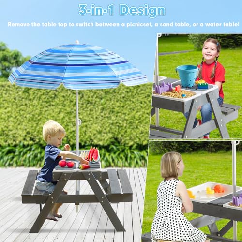 3-in-1 Kids Picnic Table with Umbrella A11721