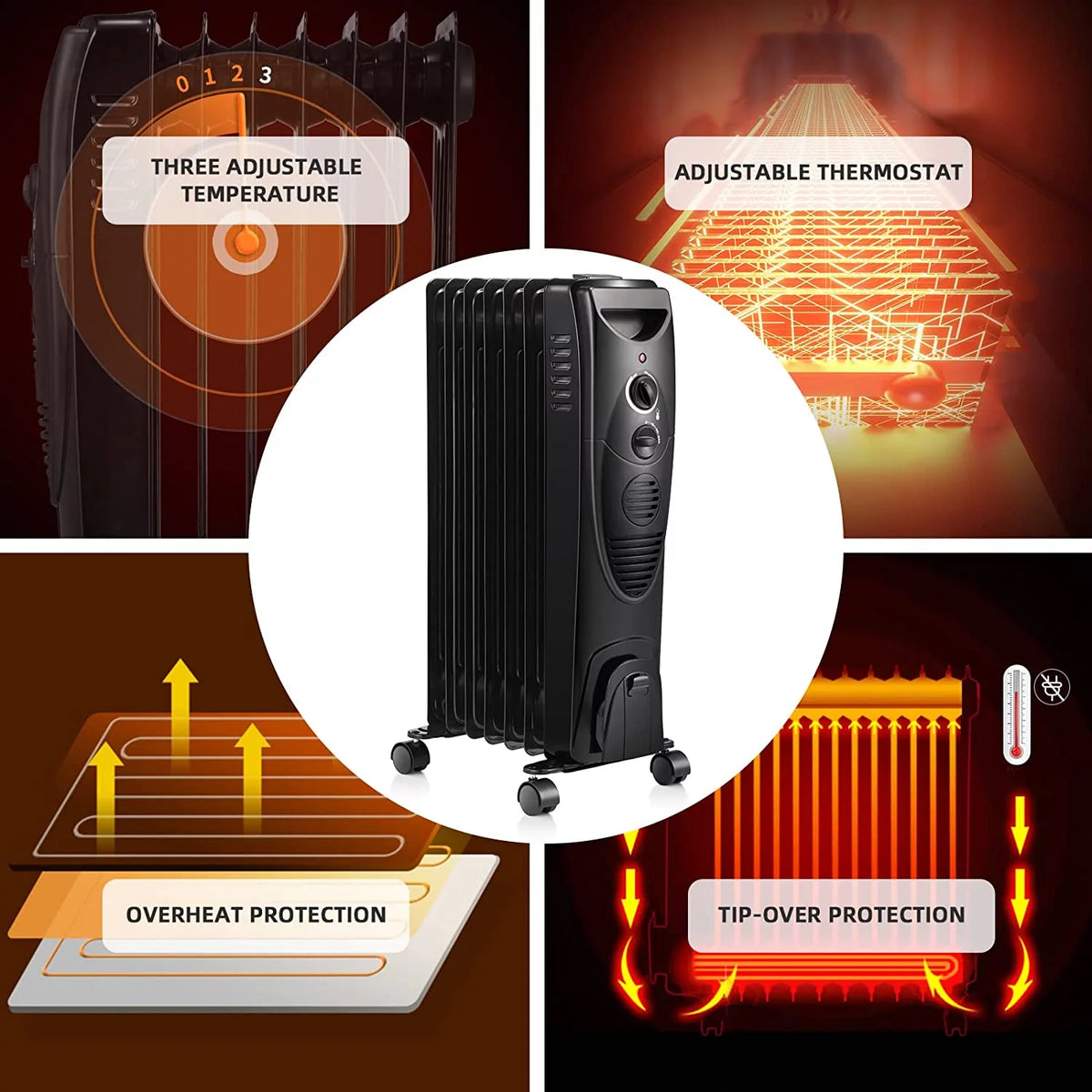 1500W Oil Filled Radiator Heater with 3 Heat Settings L906526