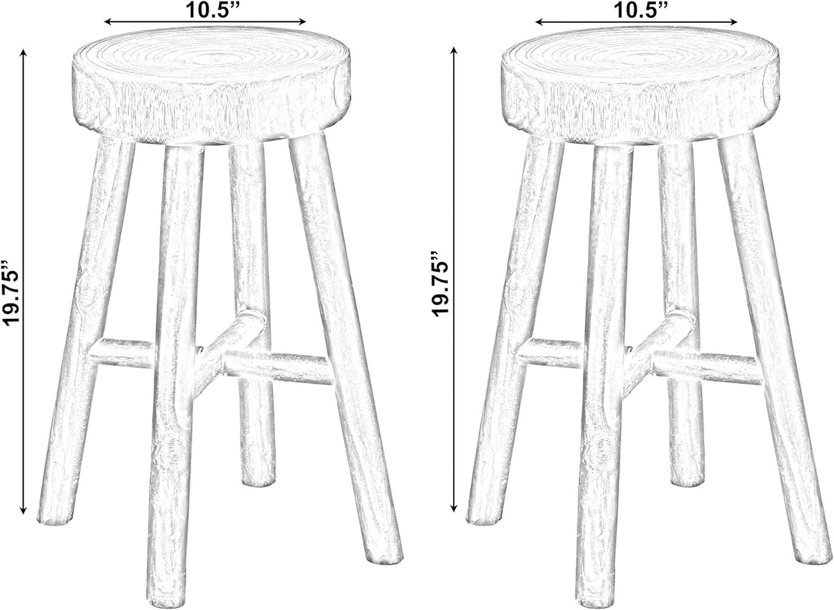 Antique Round Wooden Stools Set of 2 S671