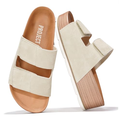 Genuine Leather Platform Wedge Sandals with Memory Foam Insole T183225