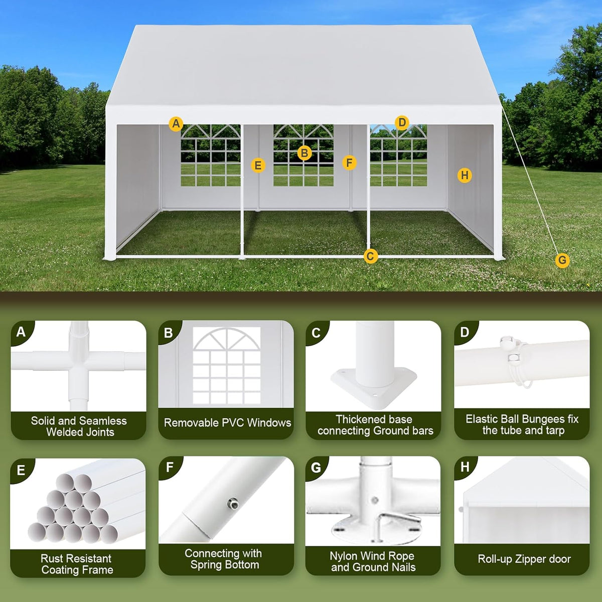 20 x 20 FT White Outdoor Party Tent Canopy with Removable Sidewalls & 3 Storage Bags L9136