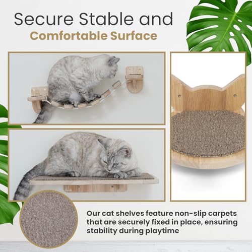 9 Piece Rubber Wood Cat Wall Shelves & Furniture Set X74955