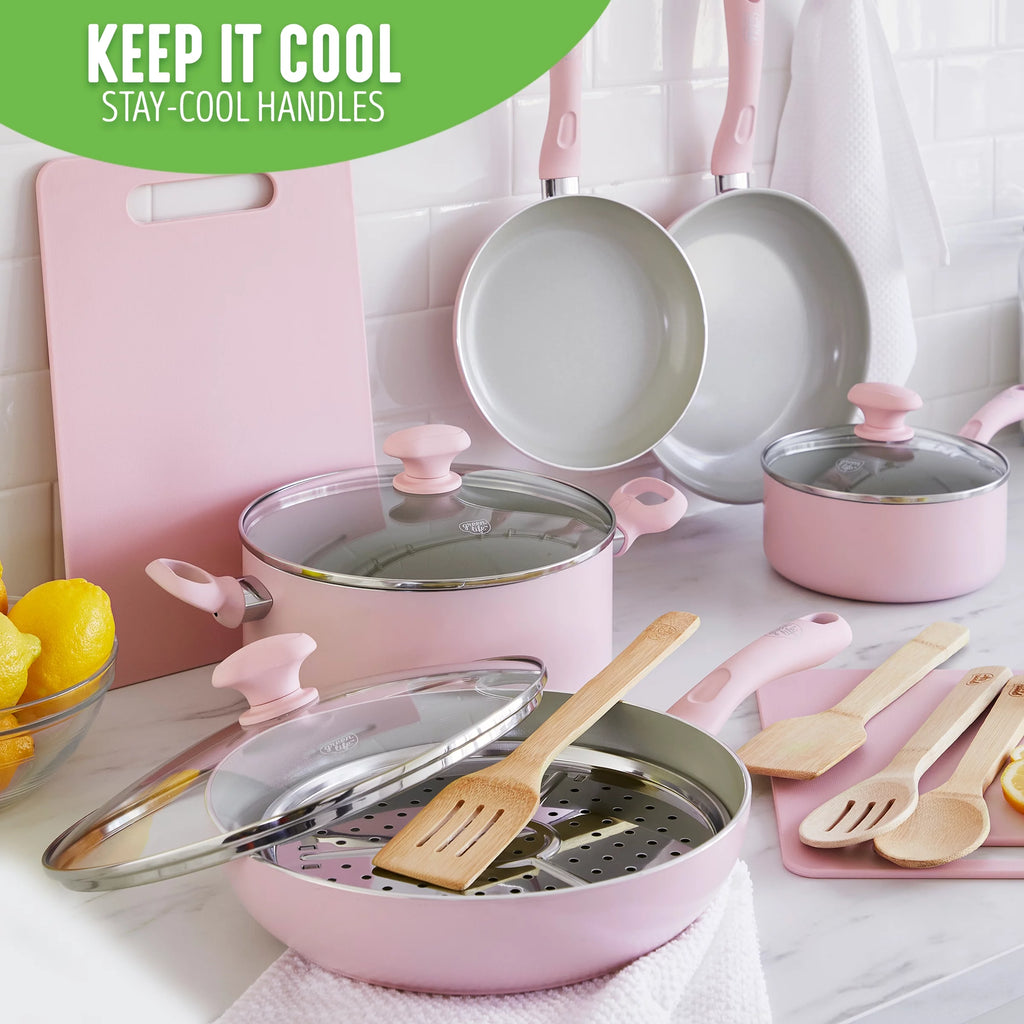 Pink 15pc Ceramic Nonstick Cookware Set S184663
